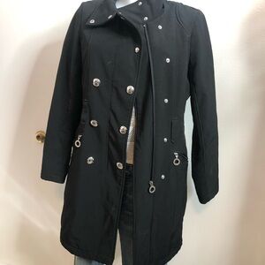 Calvin Klein Elegant Black Trench Coat with Metallic Details